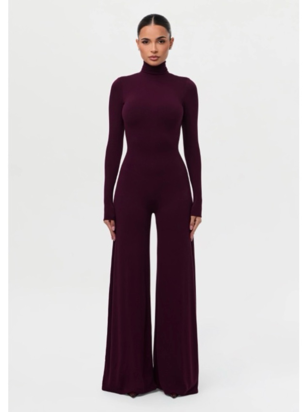 ✨ NAKED WARDROBE SCULPT WIDE LEG JUMPSUIT — DARK PLUM ✨